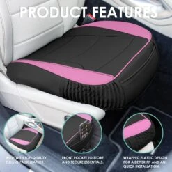 Faux Leather Seat Cushion Pad - 2 Piece Front Set Pink(Faux Leather Seat Cushion Pad 2 Piece Front Set Pink) -FH Group FH1205 pink black 5