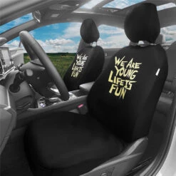 We Are Young Life Is Fun Seat Covers In Solid Black - Full Set Black(We Are Young Life Is Fun Seat Covers In Solid Black Full Set Black)
