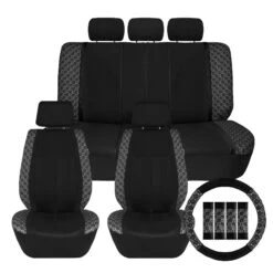 We Are Young Life Is Fun Checker Printed Seat Covers - Combo Full Set Black(We Are Young Life Is Fun Checker Printed Seat Covers Combo Full Set Black)