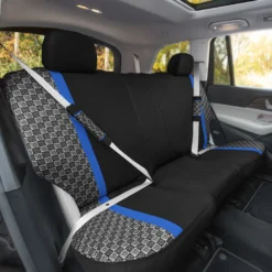 We Are Young Life Is Fun Checker Printed Seat Covers - Combo Full Set Blue(We Are Young Life Is Fun Checker Printed Seat Covers Combo Full Set Blue) -FH Group LF002115 blue 3 v2 1