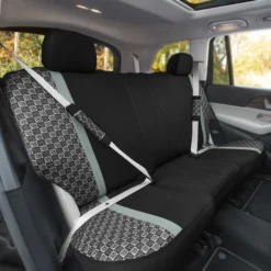 We Are Young Life Is Fun Checker Printed Seat Covers, Floor Mats, And Steering Wheel Cover - Gray Combo Full Set(We Are Young Life Is Fun Checker Printed Seat Covers Floor Mats And Steering Wheel Cover Gray Combo Full Set) -FH Group LF002115 gray 3 v2 1