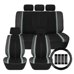 We Are Young Life Is Fun Checker Printed Seat Covers - Combo Full Set Gray(We Are Young Life Is Fun Checker Printed Seat Covers Combo Full Set Gray)