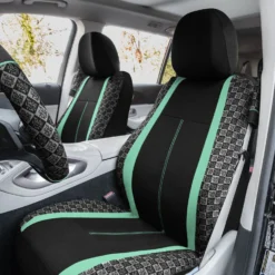 We Are Young Life Is Fun Checker Printed Seat Covers - Combo Full Set Mint(We Are Young Life Is Fun Checker Printed Seat Covers Combo Full Set Mint) -FH Group LF002115 mint 1 v2