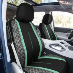 We Are Young Life Is Fun Checker Printed Seat Covers - Combo Full Set Mint(We Are Young Life Is Fun Checker Printed Seat Covers Combo Full Set Mint) -FH Group LF002115 mint 2 v2