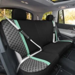 We Are Young Life Is Fun Checker Printed Seat Covers, Floor Mats, And Steering Wheel Cover - Mint Combo Full Set(We Are Young Life Is Fun Checker Printed Seat Covers Floor Mats And Steering Wheel Cover Mint Combo Full Set) -FH Group LF002115 mint 3 v2 1