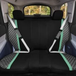 We Are Young Life Is Fun Checker Printed Seat Covers, Floor Mats, And Steering Wheel Cover - Mint Combo Full Set(We Are Young Life Is Fun Checker Printed Seat Covers Floor Mats And Steering Wheel Cover Mint Combo Full Set) -FH Group LF002115 mint 4v2 1