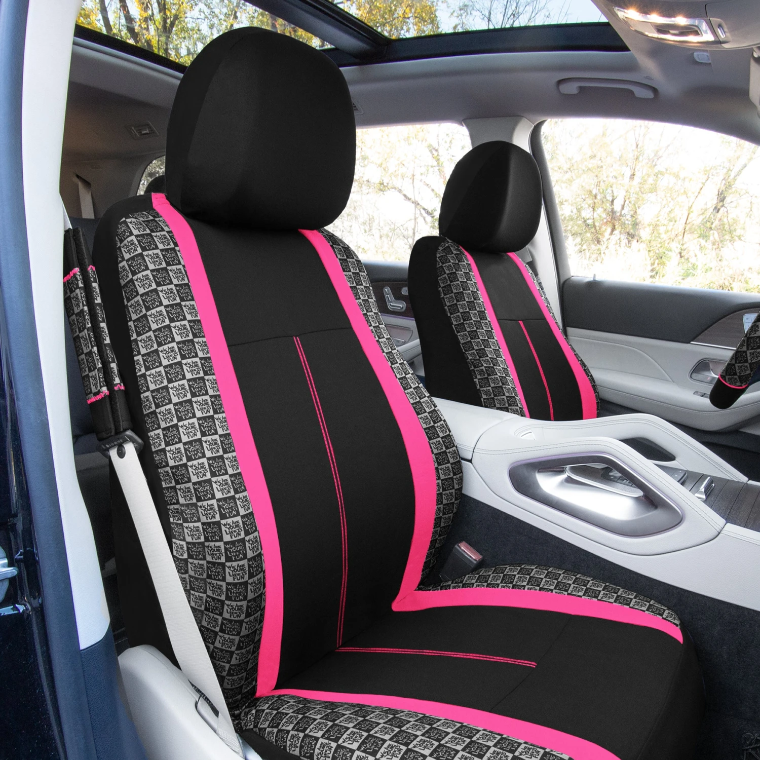 We Are Young Life Is Fun Checker Printed Seat Covers - Combo Full Set Pink(We Are Young Life Is Fun Checker Printed Seat Covers Combo Full Set Pink) 5 We Are Young Life Is Fun Checker Printed Seat Covers - Combo Full Set Pink(We Are Young Life Is Fun Checker Printed Seat Covers Combo Full Set Pink) - Image 5