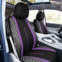 We Are Young Life Is Fun Checker Printed Seat Covers, Floor Mats, And Steering Wheel Cover - Purple Combo Full Set(We Are Young Life Is Fun Checker Printed Seat Covers Floor Mats And Steering Wheel Cover Purple Combo Full Set) -FH Group LF002115 purple 2 v2 1