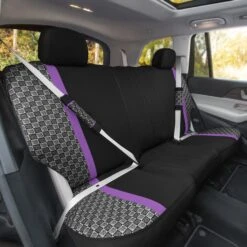 We Are Young Life Is Fun Checker Printed Seat Covers, Floor Mats, And Steering Wheel Cover - Purple Combo Full Set(We Are Young Life Is Fun Checker Printed Seat Covers Floor Mats And Steering Wheel Cover Purple Combo Full Set) -FH Group LF002115 purple 3 v2 1