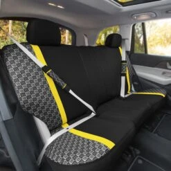 We Are Young Life Is Fun Checker Printed Seat Covers - Combo Full Set Yellow(We Are Young Life Is Fun Checker Printed Seat Covers Combo Full Set Yellow) -FH Group LF002115 yellow 3 v2