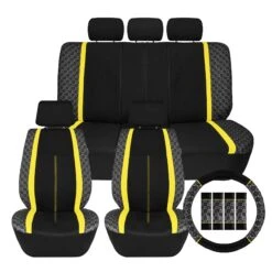 We Are Young Life Is Fun Checker Printed Seat Covers - Combo Full Set Yellow(We Are Young Life Is Fun Checker Printed Seat Covers Combo Full Set Yellow)