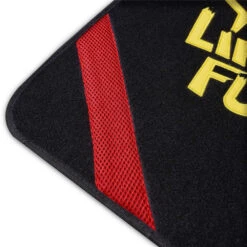 We Are Young Life Is Fun Non-Slip Carpet Floor Mats - Full Set Black Red Trim(We Are Young Life Is Fun Non Slip Carpet Floor Mats Full Set Black Red Trim) 13 We Are Young Life Is Fun Non-Slip Carpet Floor Mats - Full Set Black Red Trim(We Are Young Life Is Fun Non Slip Carpet Floor Mats Full Set Black Red Trim) -FH Group LF10001RED CLOSEUP v2