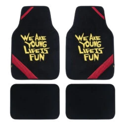 We Are Young Life Is Fun Non-Slip Carpet Floor Mats - Full Set Black Red Trim(We Are Young Life Is Fun Non Slip Carpet Floor Mats Full Set Black Red Trim)