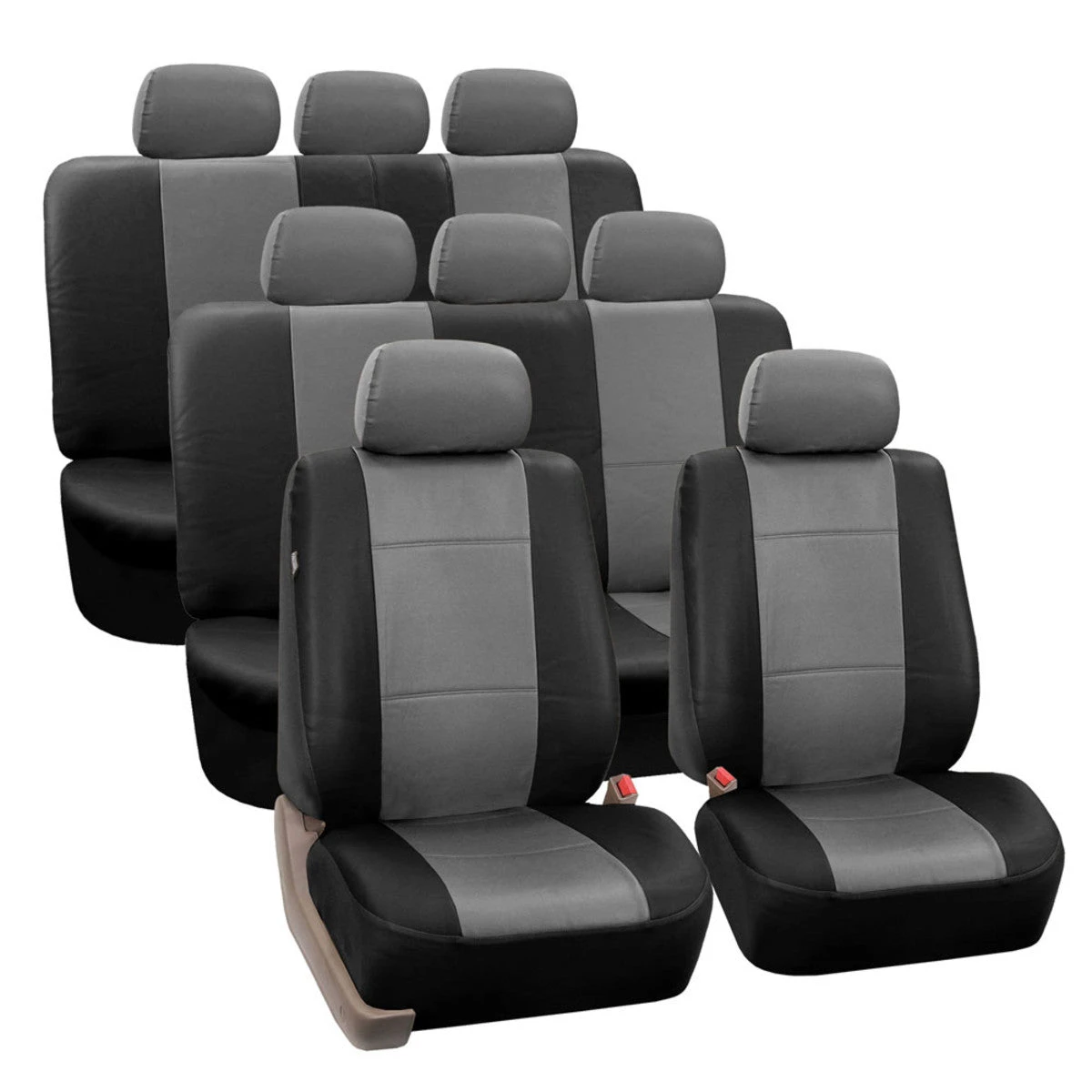 Premium PU Leather 3 Row 8 Seater - Gray / Black Seat Covers(Premium Pu Leather 3 Row Seat Covers Gray Black) 1 Premium PU Leather 3 Row 8 Seater - Gray / Black Seat Covers(Premium Pu Leather 3 Row Seat Covers Gray Black)