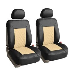 Quality Faux Leather Diamond Pattern Car Seat Cushions - Front Set Beige / Black(Quality Faux Leather Diamond Pattern Car Seat Cushions Front Set Beige Black)