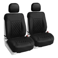 Deluxe Faux Leather Diamond Pattern Car Seat Cushions - Front Set Black(Deluxe Faux Leather Diamond Pattern Car Seat Cushions Front Set Black)