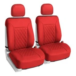 Deluxe Faux Leather Diamond Pattern Car Seat Cushions - Front Set Red(Deluxe Faux Leather Diamond Pattern Car Seat Cushions Front Set Red)