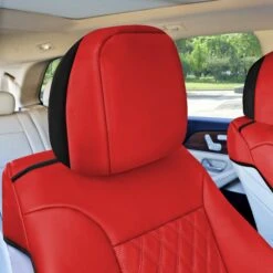 Deluxe Faux Leather Diamond Pattern Car Seat Cushions - Front Set Red(Deluxe Faux Leather Diamond Pattern Car Seat Cushions Front Set Red) -FH Group PU089 red 5