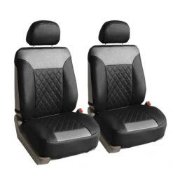 Deluxe Faux Leather Diamond Pattern Car Seat Cushions - Front Set Gray / Black(Deluxe Faux Leather Diamond Pattern Car Seat Cushions Front Set Gray Black)