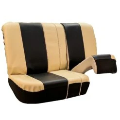 Royal PU Leather Seat Covers- Rear Beige / Black(Royal Pu Leather Seat Covers Rear Beige Black) -FH Group PU103beigeblack010 split2