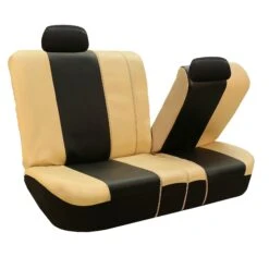 Royal PU Leather Seat Covers- Rear Beige / Black(Royal Pu Leather Seat Covers Rear Beige Black) -FH Group PU103beigeblack012 split1