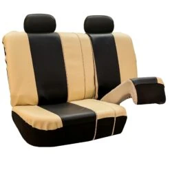 Royal PU Leather Seat Covers- Rear Beige / Black(Royal Pu Leather Seat Covers Rear Beige Black) -FH Group PU103beigeblack012 split2