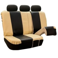 Royal PU Leather Seat Covers- Rear Beige / Black(Royal Pu Leather Seat Covers Rear Beige Black) -FH Group PU103beigeblack013 split2 1 e1615487333247