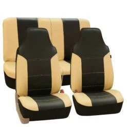 Royal PU Leather Seat Covers Full Set Beige / Black(Royal Pu Leather Seat Covers Full Set Beige Black) -FH Group PU103beigeblack112