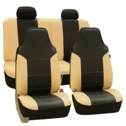 Royal PU Leather Seat Covers Full Set Beige / Black(Royal Pu Leather Seat Covers Full Set Beige Black) -FH Group PU103beigeblack114