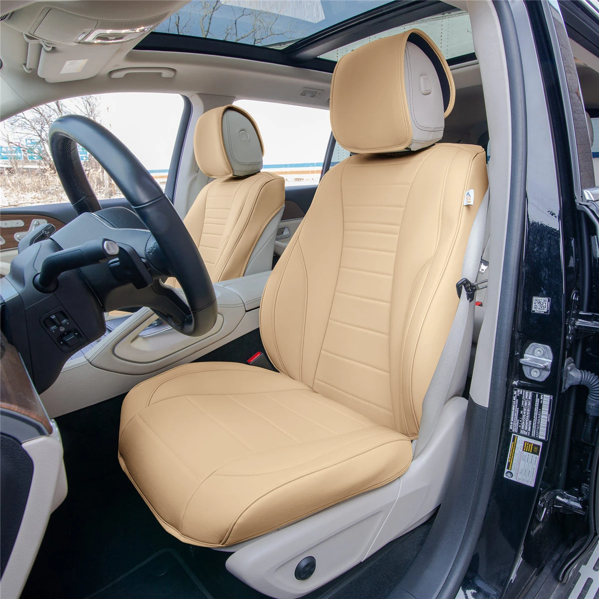 Grande70 Luxe Faux Leather Car Seat Covers With Sleek Pattern - Front Set Beige(Grande70 Luxe Faux Leather Car Seat Covers With Sleek Pattern Front Set Beige) 1 Grande70 Luxe Faux Leather Car Seat Covers With Sleek Pattern - Front Set Beige(Grande70 Luxe Faux Leather Car Seat Covers With Sleek Pattern Front Set Beige)