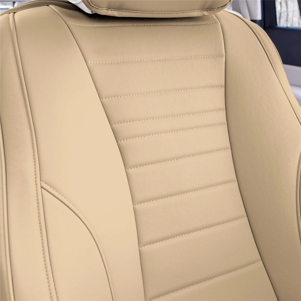 Grande70 Luxe Faux Leather Car Seat Covers With Sleek Pattern - Front Set Beige(Grande70 Luxe Faux Leather Car Seat Covers With Sleek Pattern Front Set Beige) 6 Grande70 Luxe Faux Leather Car Seat Covers With Sleek Pattern - Front Set Beige(Grande70 Luxe Faux Leather Car Seat Covers With Sleek Pattern Front Set Beige) - Image 6