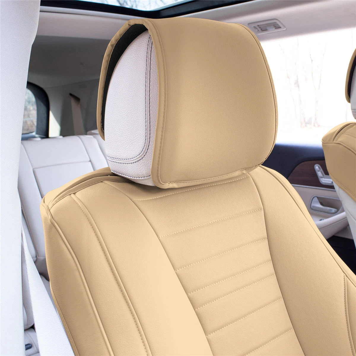 Grande70 Luxe Faux Leather Car Seat Covers With Sleek Pattern - Front Set Beige(Grande70 Luxe Faux Leather Car Seat Covers With Sleek Pattern Front Set Beige) 5 Grande70 Luxe Faux Leather Car Seat Covers With Sleek Pattern - Front Set Beige(Grande70 Luxe Faux Leather Car Seat Covers With Sleek Pattern Front Set Beige) - Image 5