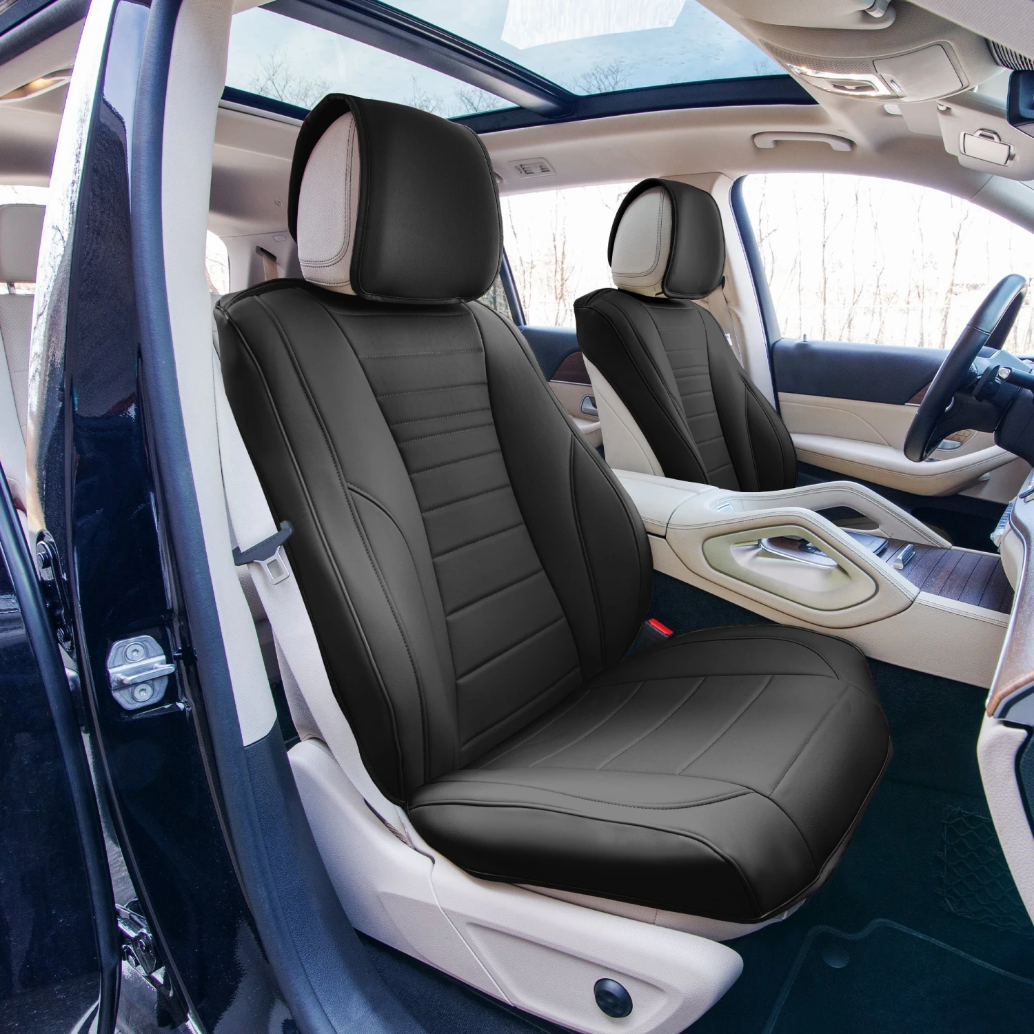 Grande70 Luxe Faux Leather Car Seat Covers With Sleek Pattern - Front Set Black(Grande70 Luxe Faux Leather Car Seat Covers With Sleek Pattern Front Set Black) 2 Grande70 Luxe Faux Leather Car Seat Covers With Sleek Pattern - Front Set Black(Grande70 Luxe Faux Leather Car Seat Covers With Sleek Pattern Front Set Black) - Image 2