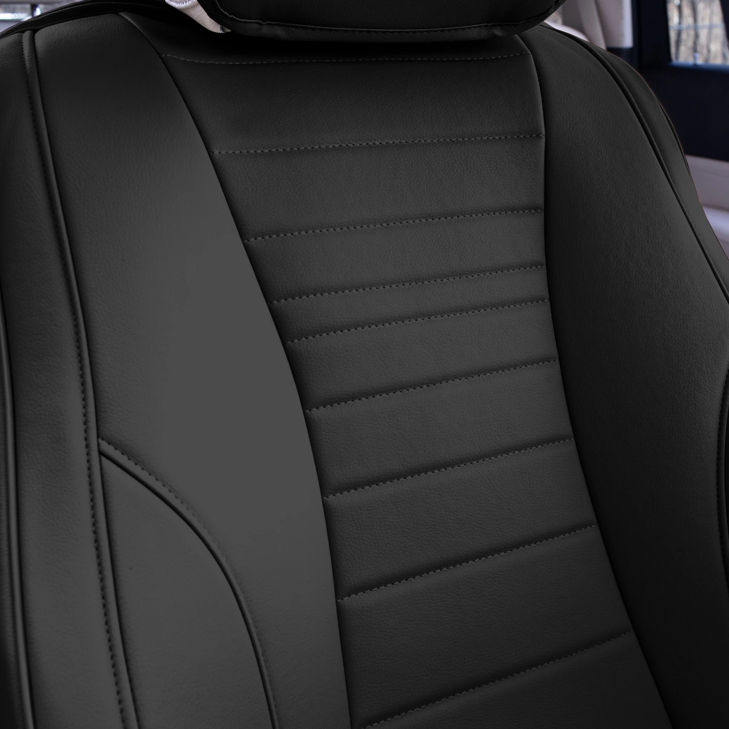 Grande70 Luxe Faux Leather Car Seat Covers With Sleek Pattern - Front Set Black(Grande70 Luxe Faux Leather Car Seat Covers With Sleek Pattern Front Set Black) 3 Grande70 Luxe Faux Leather Car Seat Covers With Sleek Pattern - Front Set Black(Grande70 Luxe Faux Leather Car Seat Covers With Sleek Pattern Front Set Black) - Image 3