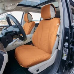 Grande70 Luxe Faux Leather Car Seat Covers With Sleek Pattern - Front Set Brown(Grande70 Luxe Faux Leather Car Seat Covers With Sleek Pattern Front Set Brown)