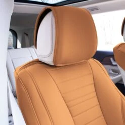 Grande70 Luxe Faux Leather Car Seat Covers With Sleek Pattern - Front Set Brown(Grande70 Luxe Faux Leather Car Seat Covers With Sleek Pattern Front Set Brown) -FH Group TP70001 brown 4
