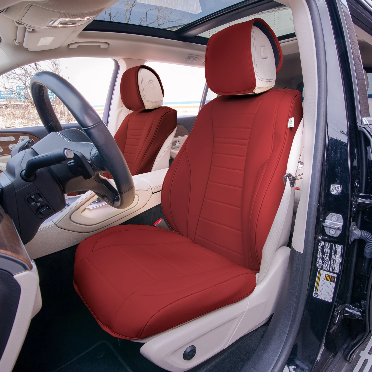 Grande70 Luxe Faux Leather Car Seat Covers With Sleek Pattern - Front Set Burgundy(Grande70 Luxe Faux Leather Car Seat Covers With Sleek Pattern Front Set Burgundy) 1 Grande70 Luxe Faux Leather Car Seat Covers With Sleek Pattern - Front Set Burgundy(Grande70 Luxe Faux Leather Car Seat Covers With Sleek Pattern Front Set Burgundy)