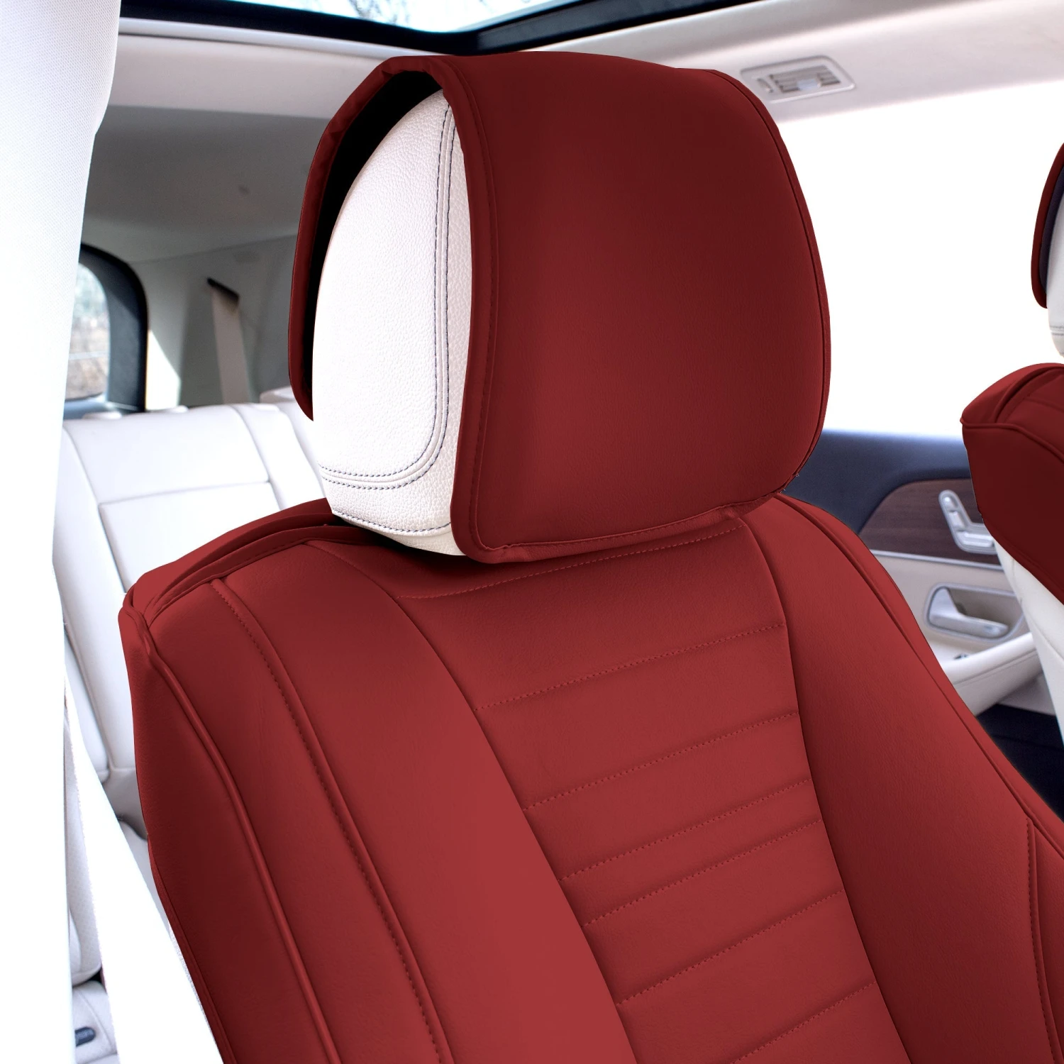 Grande70 Luxe Faux Leather Car Seat Covers With Sleek Pattern - Front Set Burgundy(Grande70 Luxe Faux Leather Car Seat Covers With Sleek Pattern Front Set Burgundy) 4 Grande70 Luxe Faux Leather Car Seat Covers With Sleek Pattern - Front Set Burgundy(Grande70 Luxe Faux Leather Car Seat Covers With Sleek Pattern Front Set Burgundy) - Image 4