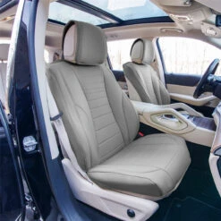 Grande70 Luxe Faux Leather Car Seat Covers With Sleek Pattern - Front Set Gray(Grande70 Luxe Faux Leather Car Seat Covers With Sleek Pattern Front Set Gray) -FH Group TP70001 gray 2