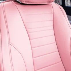 Grande70 Luxe Faux Leather Car Seat Covers With Sleek Pattern - Front Set Pink(Grande70 Luxe Faux Leather Car Seat Covers With Sleek Pattern Front Set Pink) -FH Group TP70001 pink 3
