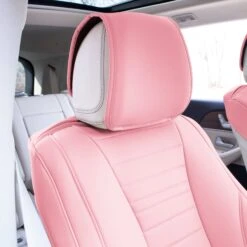 Grande70 Luxe Faux Leather Car Seat Covers With Sleek Pattern - Front Set Pink(Grande70 Luxe Faux Leather Car Seat Covers With Sleek Pattern Front Set Pink) -FH Group TP70001 pink 4