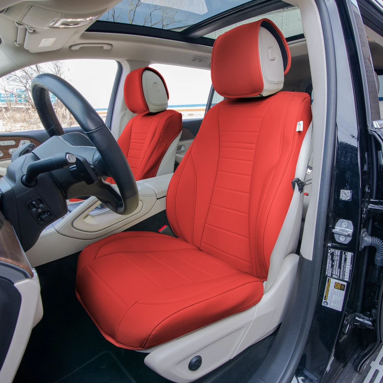 Grande70 Luxe Faux Leather Car Seat Covers With Sleek Pattern - Front Set Red(Grande70 Luxe Faux Leather Car Seat Covers With Sleek Pattern Front Set Red) 1 Grande70 Luxe Faux Leather Car Seat Covers With Sleek Pattern - Front Set Red(Grande70 Luxe Faux Leather Car Seat Covers With Sleek Pattern Front Set Red)