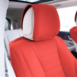 Grande70 Luxe Faux Leather Car Seat Covers With Sleek Pattern - Front Set Red(Grande70 Luxe Faux Leather Car Seat Covers With Sleek Pattern Front Set Red) 10 Grande70 Luxe Faux Leather Car Seat Covers With Sleek Pattern - Front Set Red(Grande70 Luxe Faux Leather Car Seat Covers With Sleek Pattern Front Set Red) -FH Group TP70001 red 4