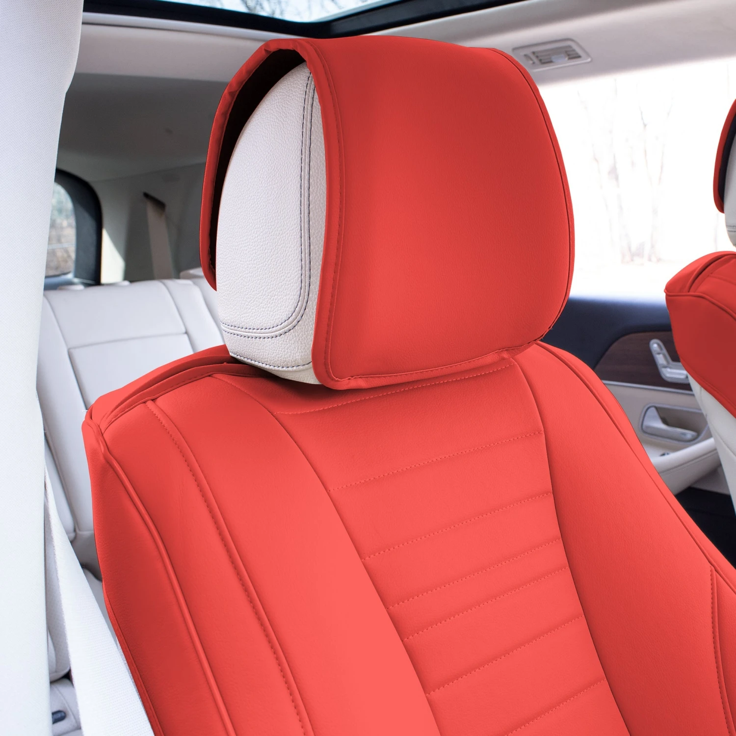 Grande70 Luxe Faux Leather Car Seat Covers With Sleek Pattern - Front Set Red(Grande70 Luxe Faux Leather Car Seat Covers With Sleek Pattern Front Set Red) 4 Grande70 Luxe Faux Leather Car Seat Covers With Sleek Pattern - Front Set Red(Grande70 Luxe Faux Leather Car Seat Covers With Sleek Pattern Front Set Red) - Image 4