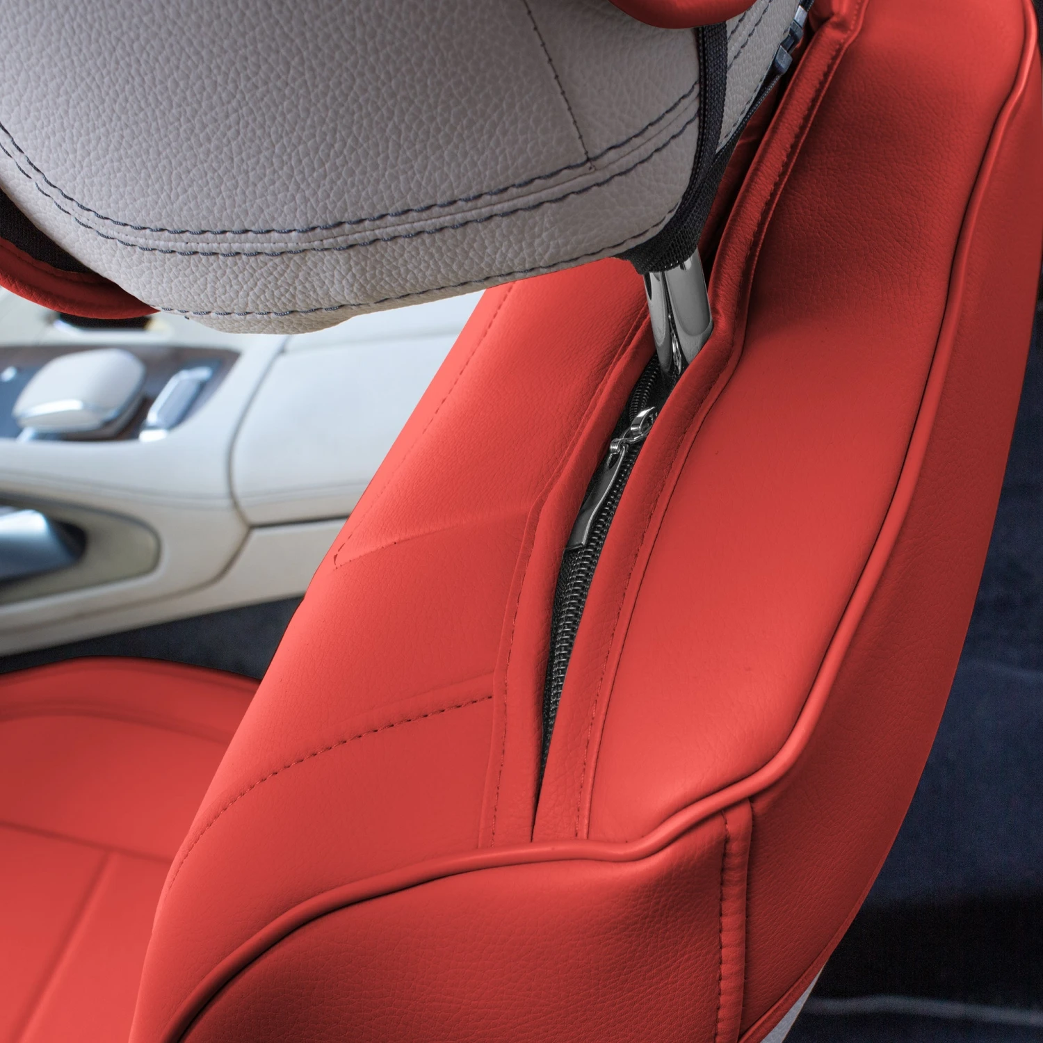 Grande70 Luxe Faux Leather Car Seat Covers With Sleek Pattern - Front Set Red(Grande70 Luxe Faux Leather Car Seat Covers With Sleek Pattern Front Set Red) 6 Grande70 Luxe Faux Leather Car Seat Covers With Sleek Pattern - Front Set Red(Grande70 Luxe Faux Leather Car Seat Covers With Sleek Pattern Front Set Red) - Image 6