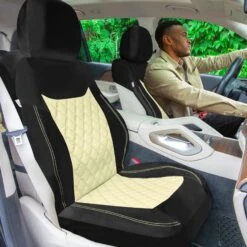 Ultra Modern Quilted Leatherette Seat Covers Full Set - Beige.(Ultra Modern Quilted Leatherette Seat Covers Full Set Beige) -FH Group TP70008 beige 3