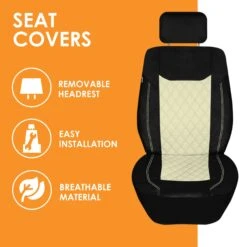 Ultra Modern Quilted Leatherette Seat Covers Full Set - Beige.(Ultra Modern Quilted Leatherette Seat Covers Full Set Beige) -FH Group TP70008 beige 4