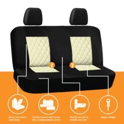 Ultra Modern Quilted Leatherette Seat Covers Full Set - Beige.(Ultra Modern Quilted Leatherette Seat Covers Full Set Beige) -FH Group TP70008 beige 5