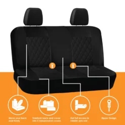 Ultra Modern Quilted Leatherette Seat Covers Full Set - Black(Ultra Modern Quilted Leatherette Seat Covers Full Set Black) -FH Group TP70008 black 5