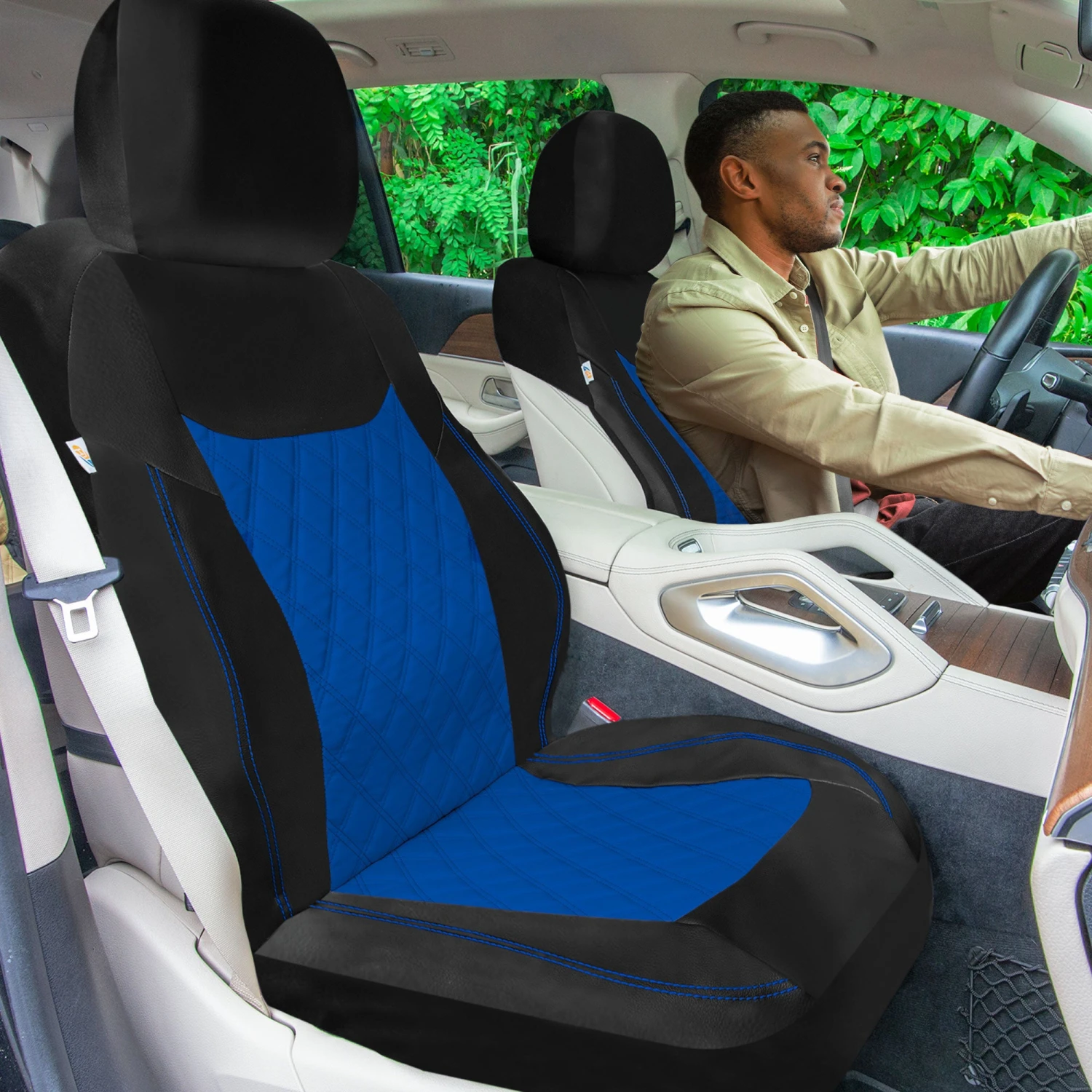 Ultra Modern Quilted Leatherette Seat Covers Full Set - Blue(Ultra Modern Quilted Leatherette Seat Covers Full Set Blue) 3 Ultra Modern Quilted Leatherette Seat Covers Full Set - Blue(Ultra Modern Quilted Leatherette Seat Covers Full Set Blue) - Image 3